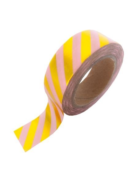Washi tape rosa con rayas foil dorado. 15 mm x 10 m