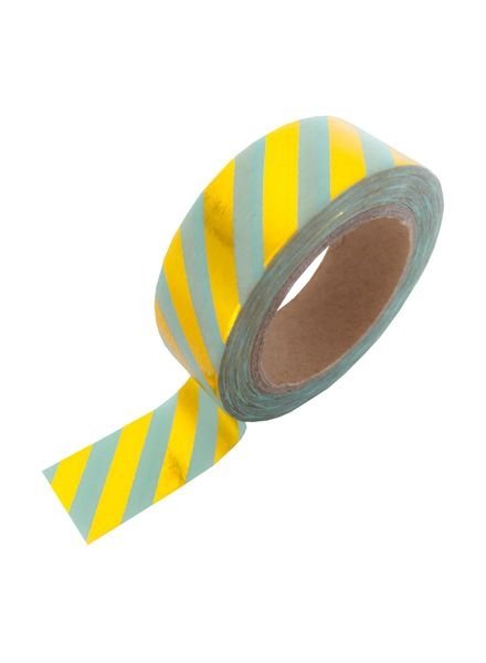 Washi tape mint con rayas foil dorado. 15 mm x 10 m