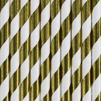 20 Pajitas de papel rayas doradas metalizadas