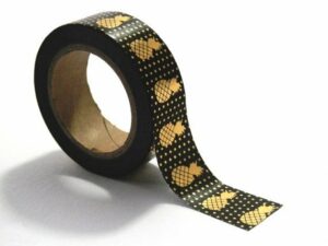 Washi tape negro, piña foil dorada. 15 mm x 10 m