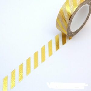 Washi tape blanco, raya foil dorada. 15 mm x 10 m