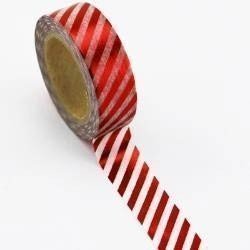 Washi tape foil blanco raya roja. 15 mm x 10 m