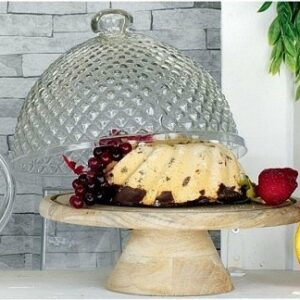 Campana de cristal con base de madera. Rombos