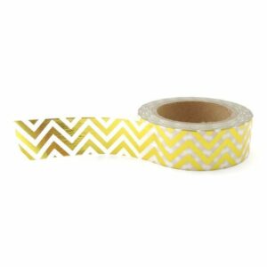 Washi tape blanco, chevron metalizado oro. 15 mm x 10 m