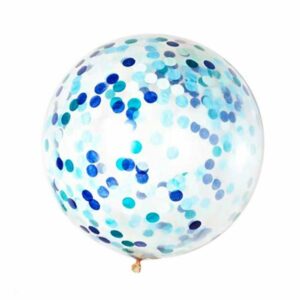 3 Globos transparentes, gigantes con confeti en tonos azules