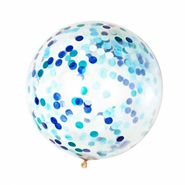 3 Globos transparentes, gigantes con confeti en tonos azules