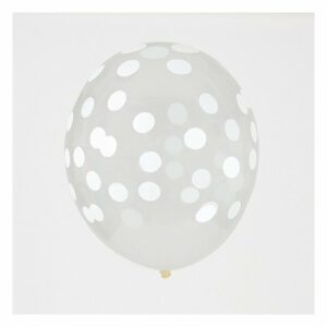 12 Globos transparentes, impresos con lunares blancos.
