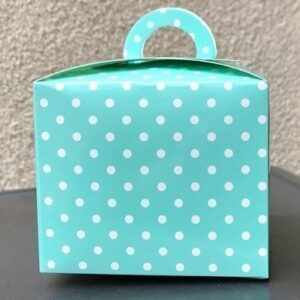 6 Cajas con asita, turquesa-mint con lunares blancos