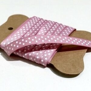5 metros de cinta de regalo. Otomán rosa con lunares blancos