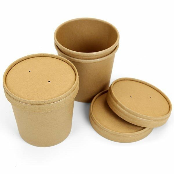50 Tarrinas-vaso kraft, con tapa. 480 ml