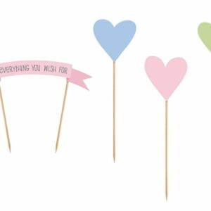 4 Toppers corazones-banner, en colores pastel
