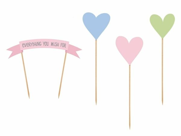 4 Toppers corazones-banner, en colores pastel