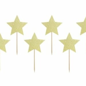 6 Toppers estrella oro glitter