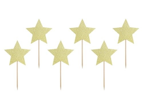 6 Toppers estrella oro glitter