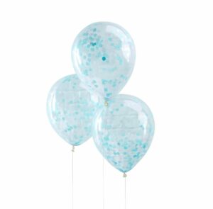 5 Globos de látex, transparente con confeti azul