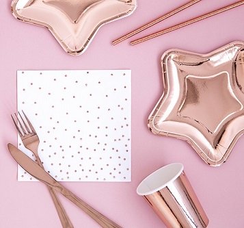20 Servilletas de papel, blancas con mini lunares cobre-oro rosa