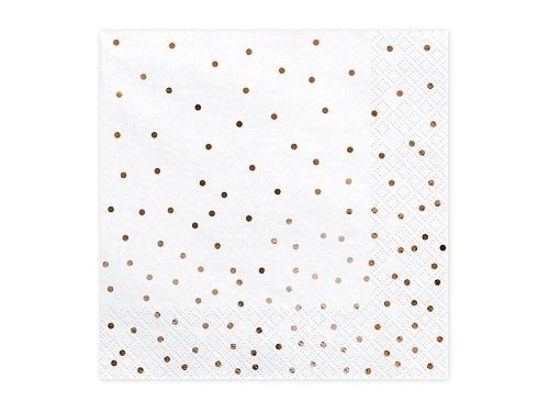 20 Servilletas de papel, blancas con mini lunares cobre-oro rosa