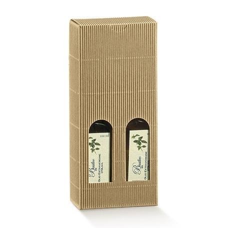 5 Cajas para 2 botellas, microcanal kraft 9×4.5×21.5 cms.