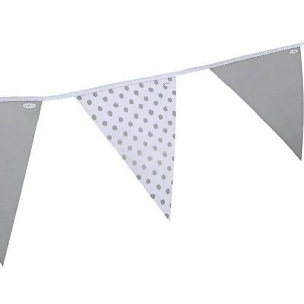 Guirnalda con banderines de papel, gris con lunares