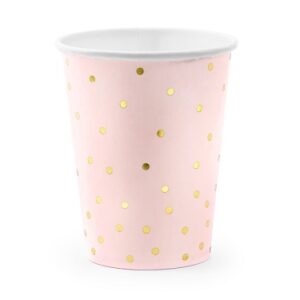 6 Vasos rosa con lunares doradas