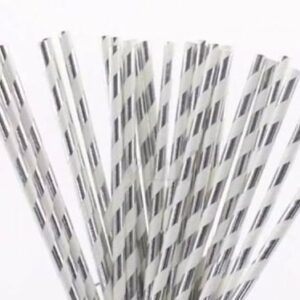 12 Pajitas de papel, rayas plata brillo