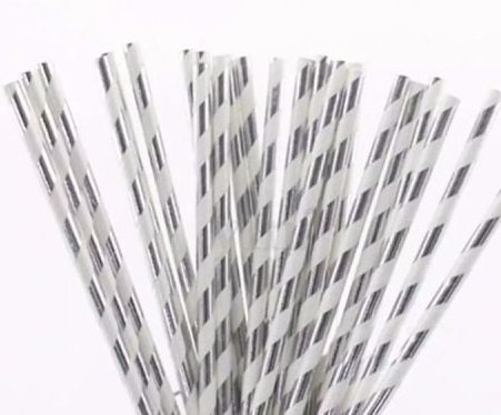 20 Pajitas de papel rayas plata brillo