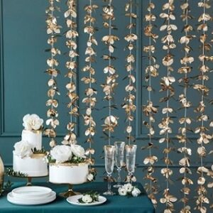 Cortina de flores doradas  – Fondo photocall – Back drop – Mesas Dulces.