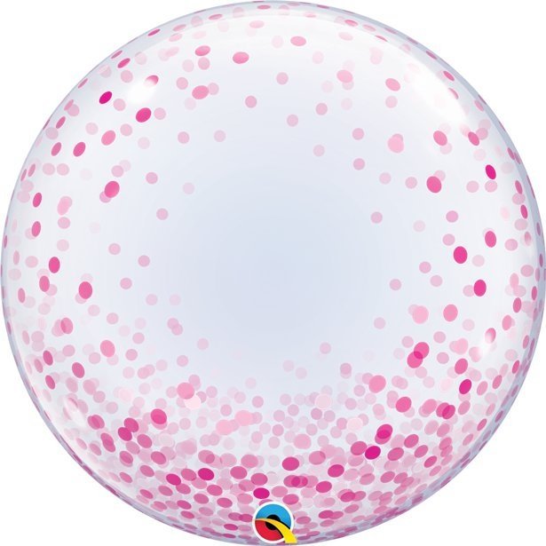 Globo burbuja, confeti rosa. 60 cms.