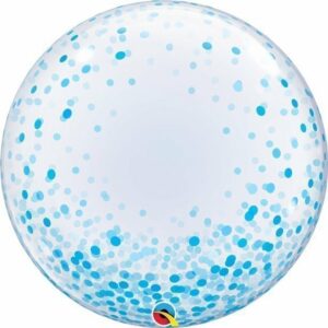 Globo burbuja, confeti azul. 60 cms.