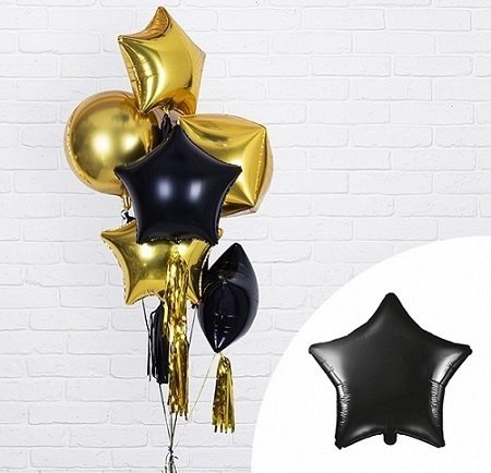 Globo metalizado estrella negra. 48 cms