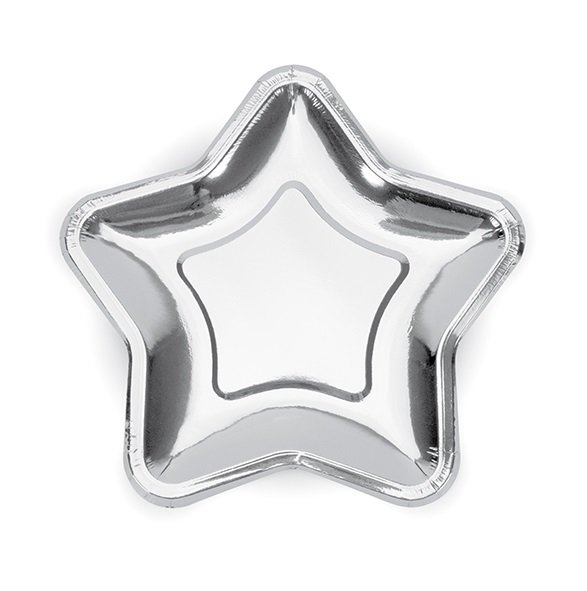 6 Platos de papel en forma de estrella. Plata