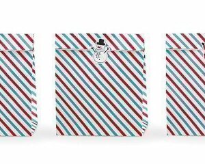 3 bolsas-sobres rayas navideñas, con pegatinas. 25 x 11 x 27 cm.