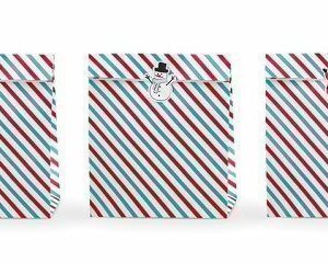 3 Bolsas-sobres rayas navideñas, con pegatinas. 25 x 11 x 27 cm.