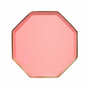 8 Platos de papel Coral neón, con filo dorado