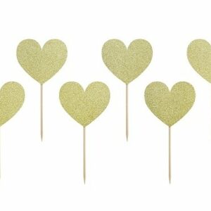 6 Toppers corazón dorado