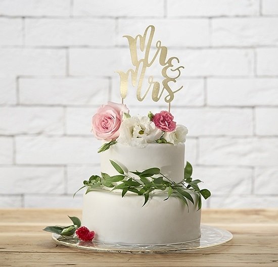 Topper para tarta, dorado. Mr & Mrs