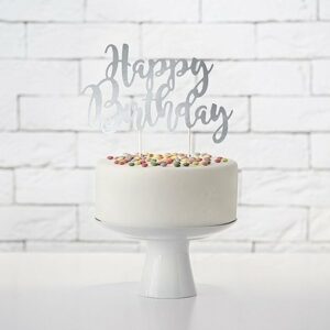 Topper para tarta, plateado. Happy Birthday