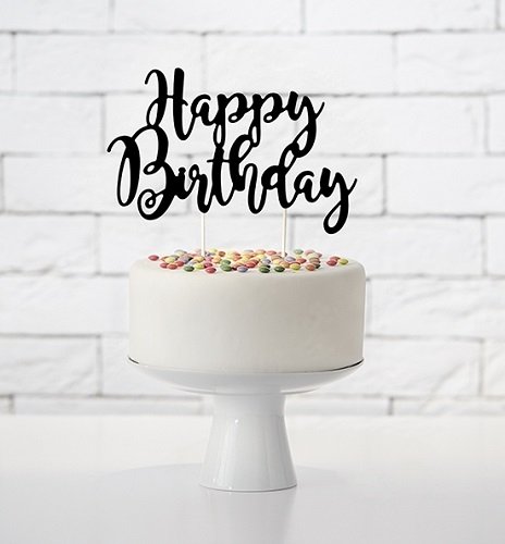 Topper para tarta, negro. Happy Birthday