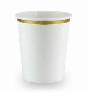 6 Vasos de papel, blancos con filo dorado