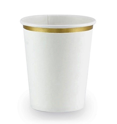 6 Vasos de papel blancos con filo dorado