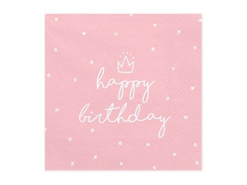 20 Servilletas de papel rosa, Happy Birthday corona