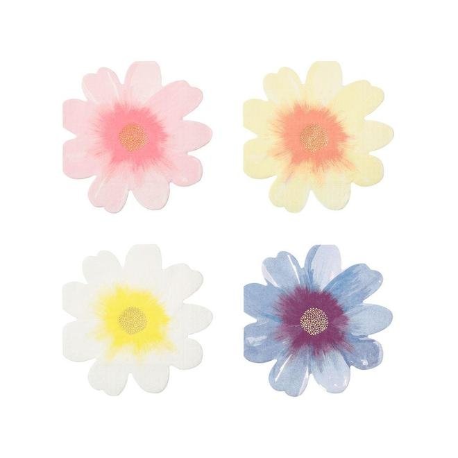 16 Servilletas en forma de flor con colores surtidos. Colección Garden de Meri Meri