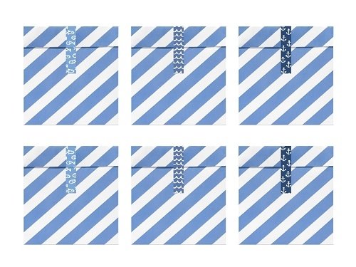 6 Sobres/bolsas de papel rayas Azules con pegatinas