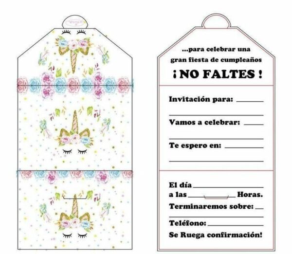 6 Invitaciones Unicornio