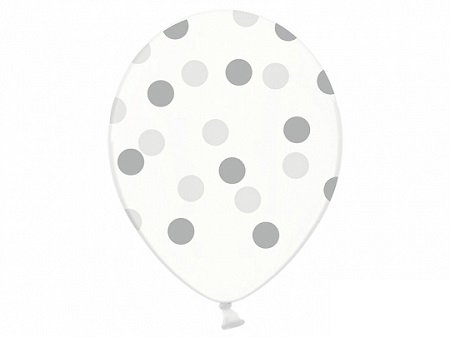 5 Globos Blancos Transparentes con lunares grandes plateados