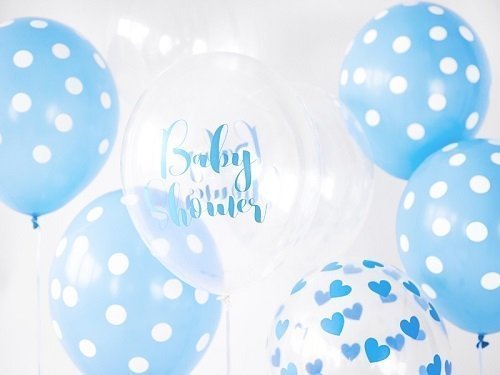 5 Globos transparente Baby Shower, azul