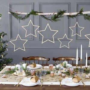 Estrellas de madera natural con glitter dorado Set de 3
