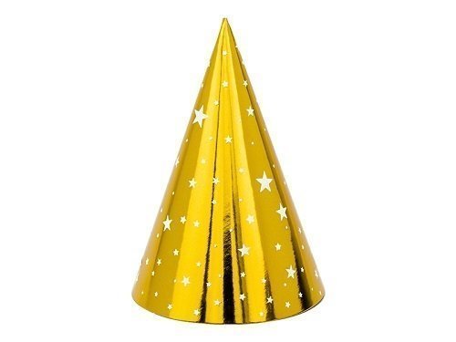 6 Gorritos de papel, dorados con estrellas blancas