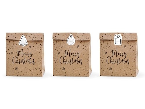 3 Bolsas-sobres kraft, navideños, con pegatinas. 25 x 11 x 27 cm.