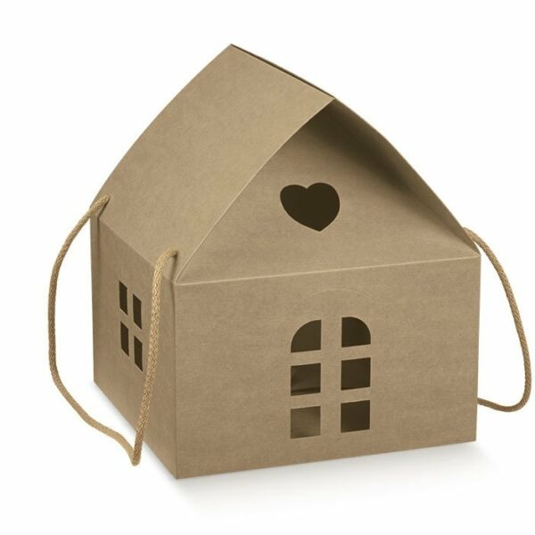 5 Cajas-Casita mini, kraft. 10x10x9 cms.